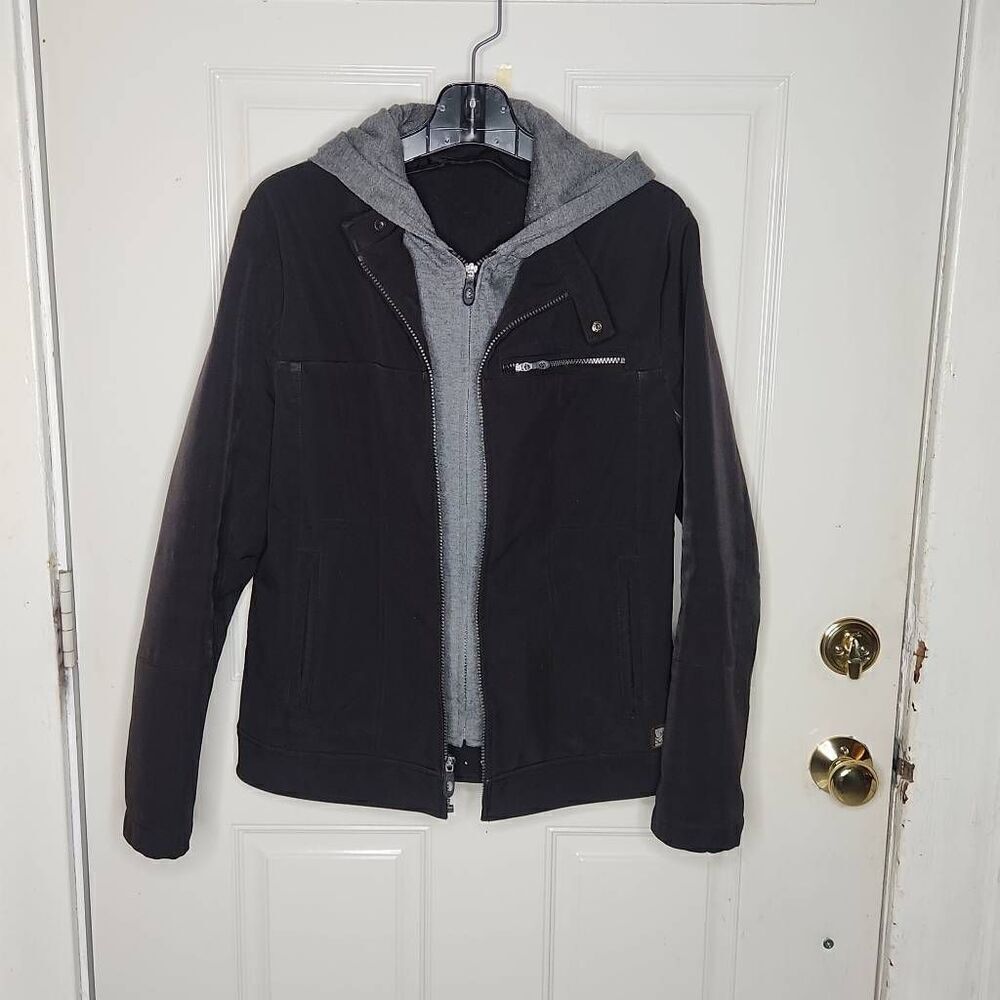 Kenneth Cole Reaction hooded knit bib soft shell jacket men's size M